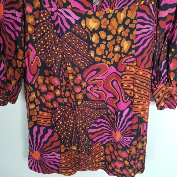 Farm Rio Leopard Hearts Long Sleeve Mini Dress Size XS Sweetheart Neckline - Picture 7 of 16